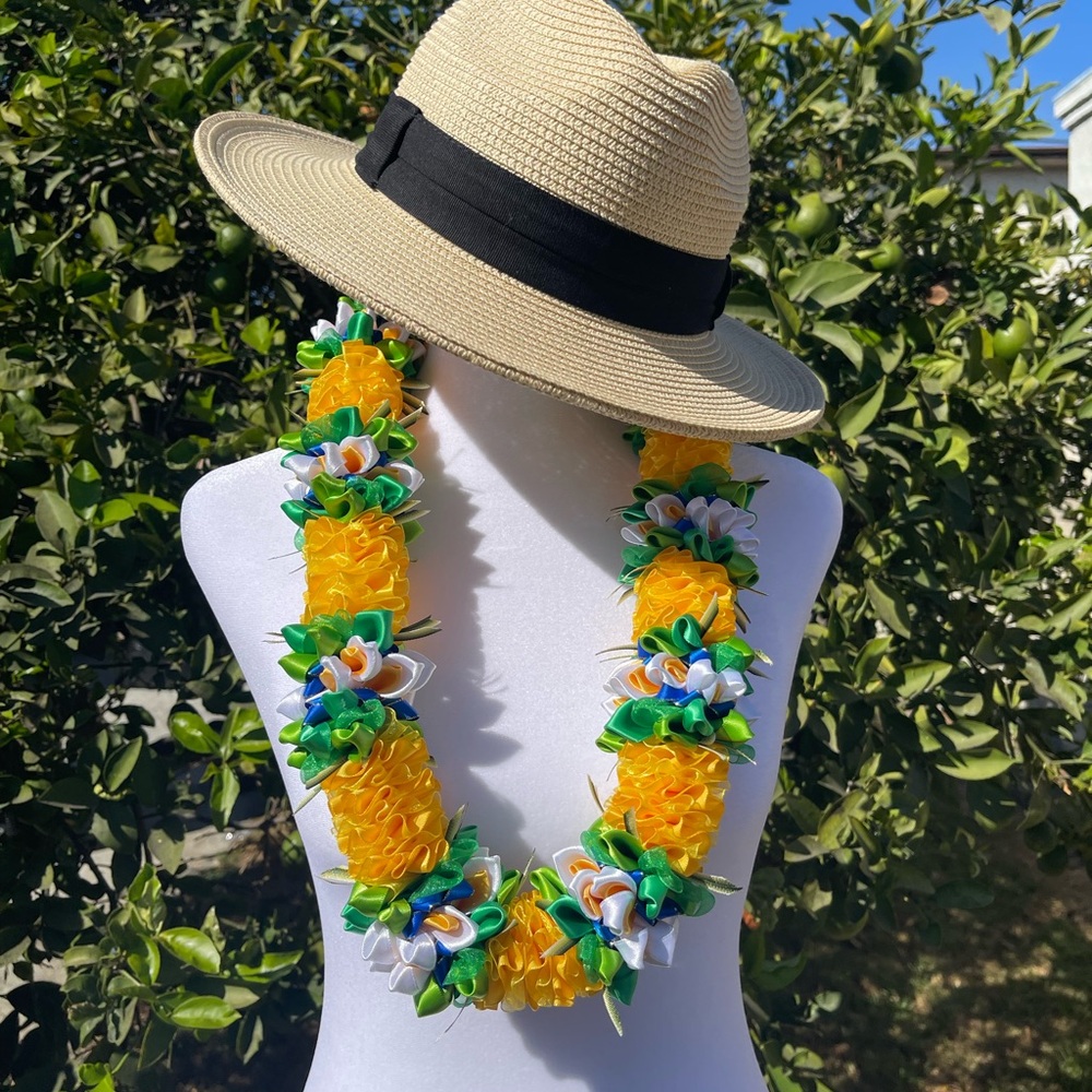 All handmade leis - Gold and Royal plumeria. 41 inches